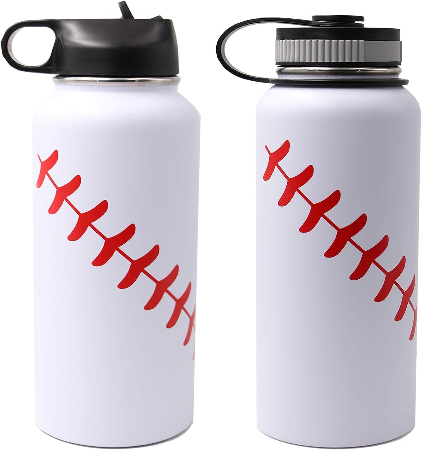 32 Oz Baseball Water Bottle, Wide Mouth Metal Sports Flask Metal Travel Tumbler with 2 Lids, Stainless Steel Double Wall Vacuum Insulated Water Bottles, Baseball Stuff Gifts for Boys Mom Coach Players